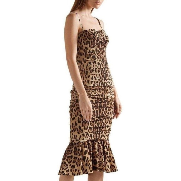 Dolce & Gabbana Runway Leopard Silk Midi Dress - Picture 6 of 9
